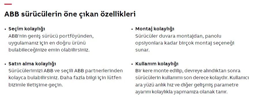 Abb Sürücülerin Öne Çıkan Özellikleri